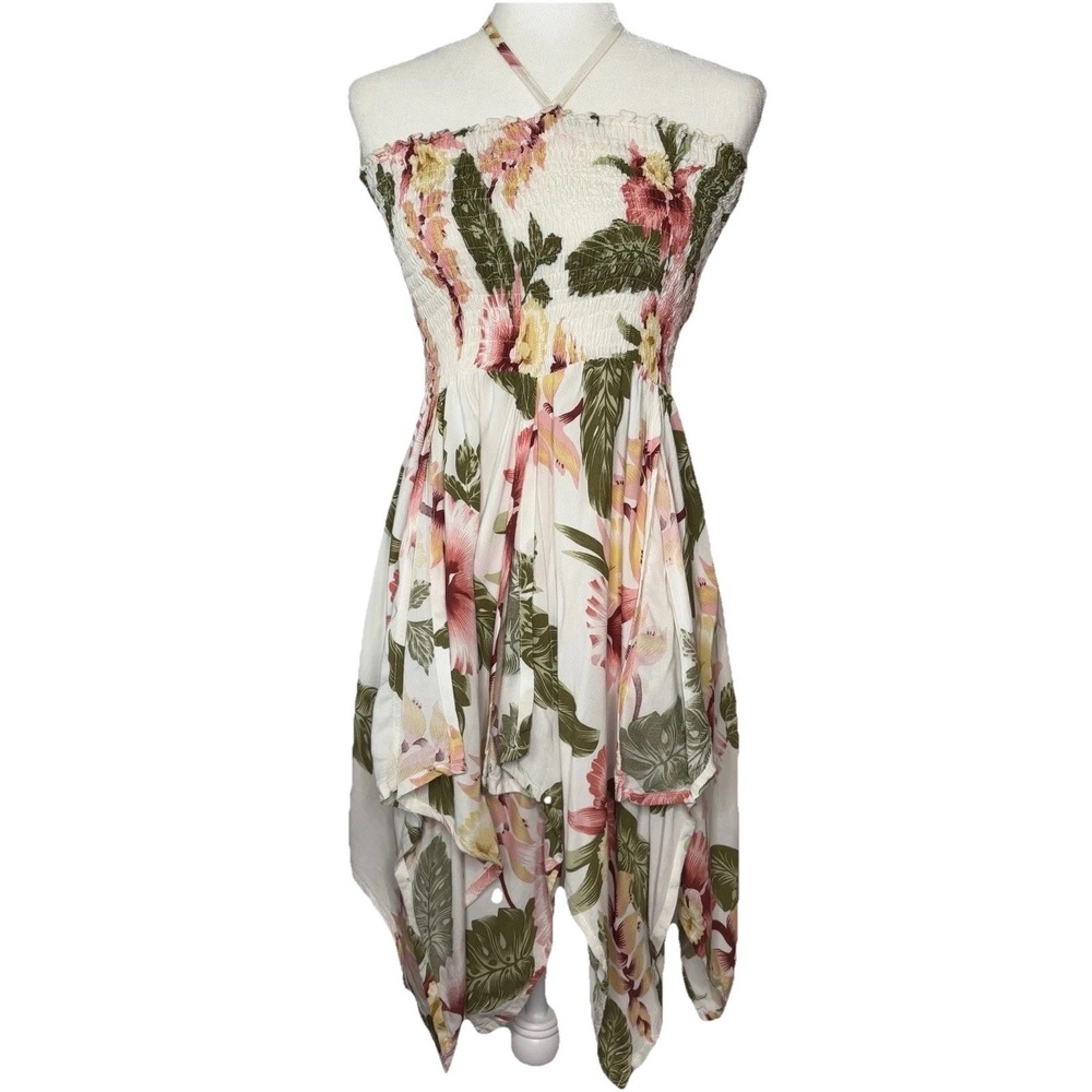 Sunny Island Hawaii‎ Sun Dress One Size Tropical Pink Kerchief Hem Cottagecore